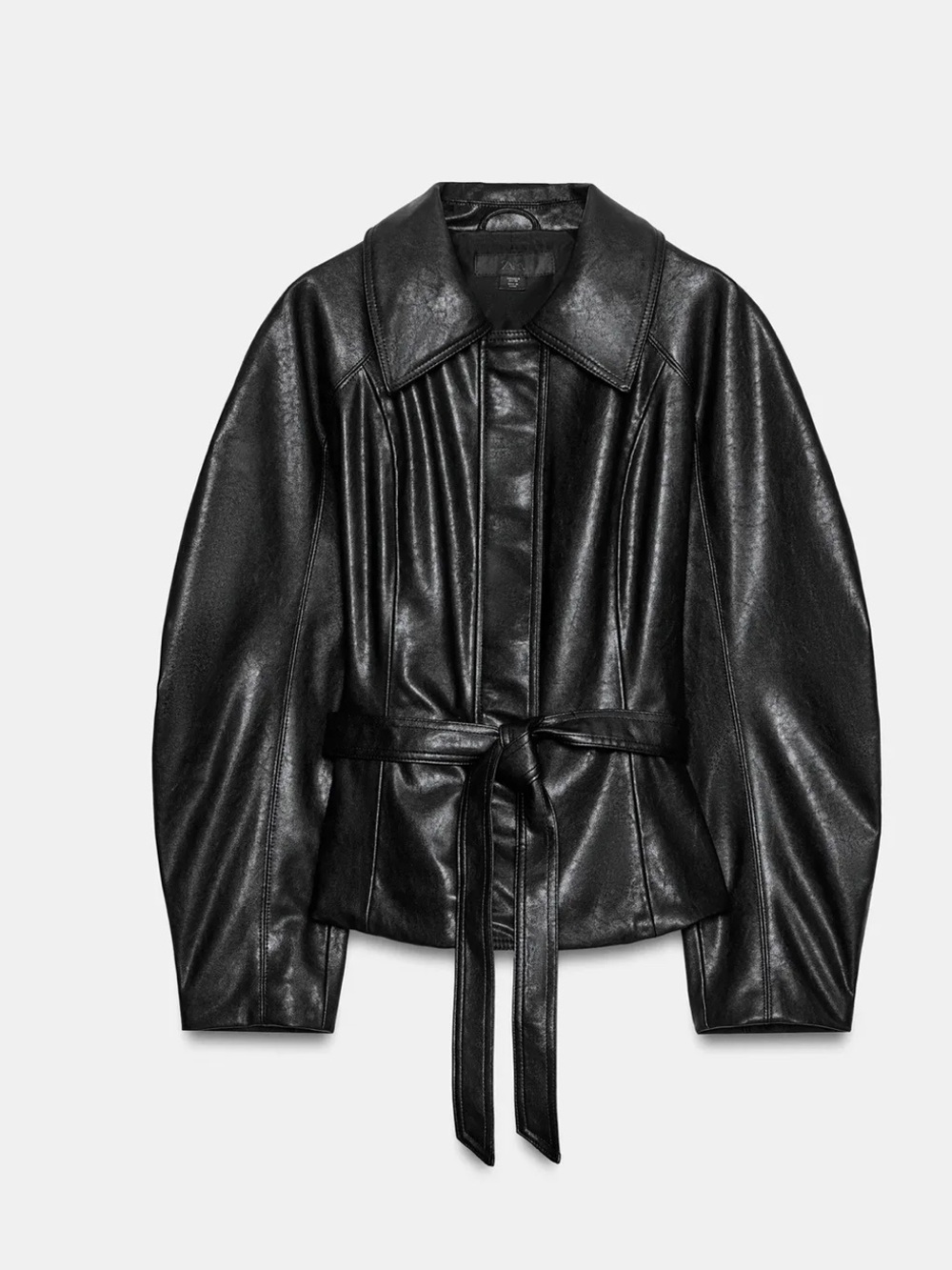 Zara NWT Black Belted Faux Leather Jacket